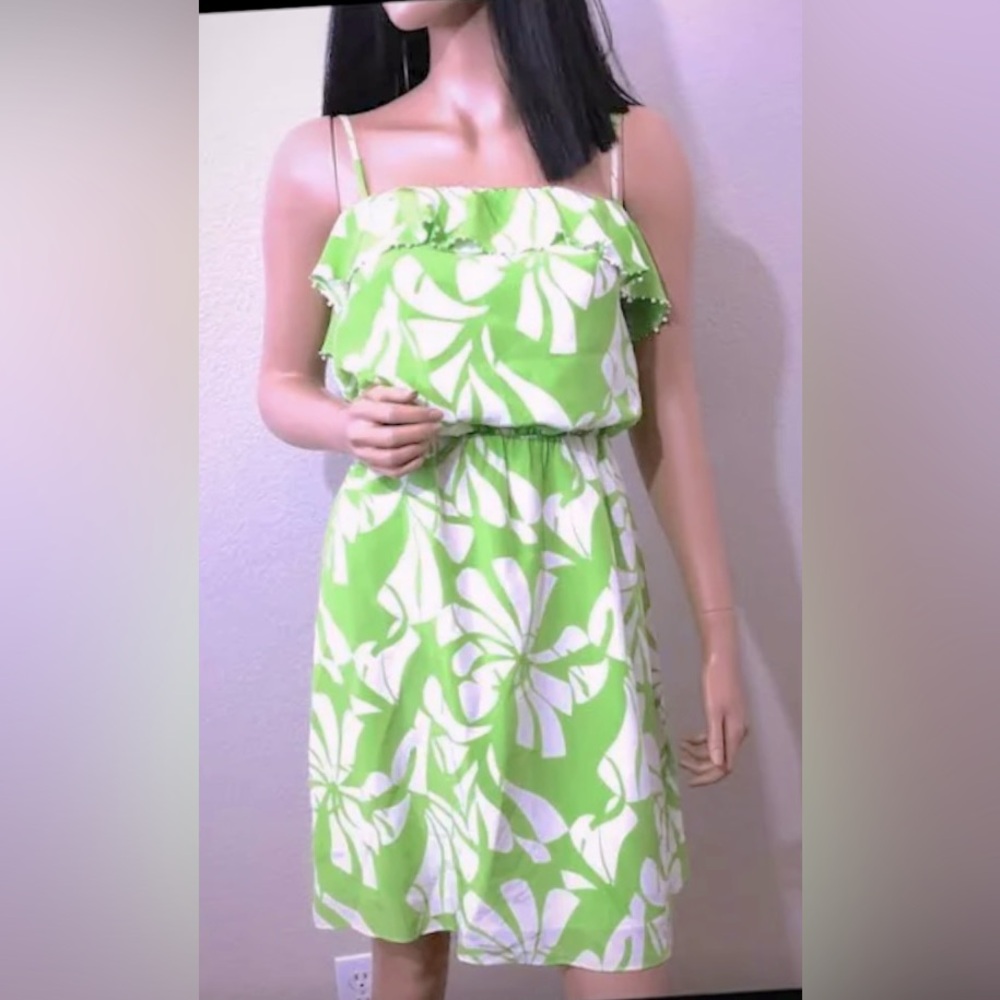 Lilly Pulitzer Wish You Were Here Darcia Silk Strappy Summer Mini Dress Limeade